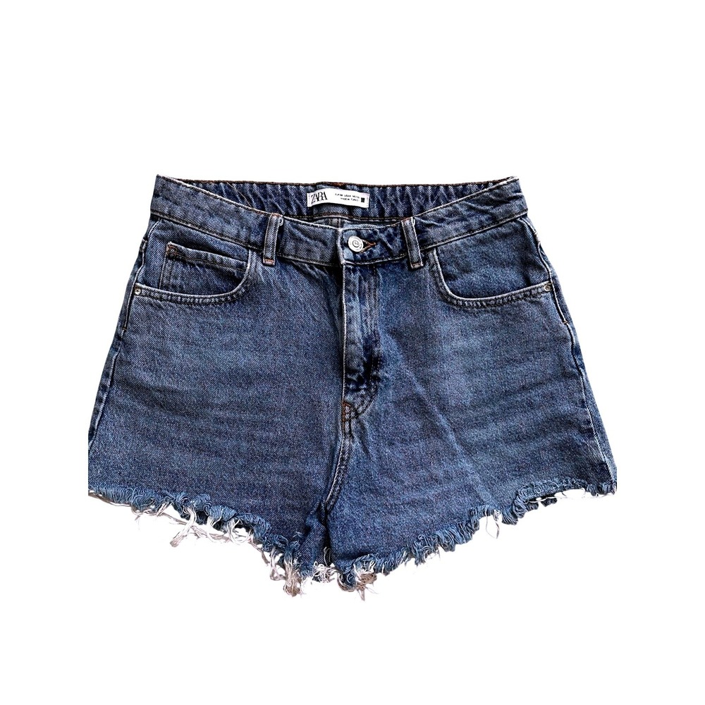 Zara‎ High-Waisted Distressed Denim Shorts Sz 6